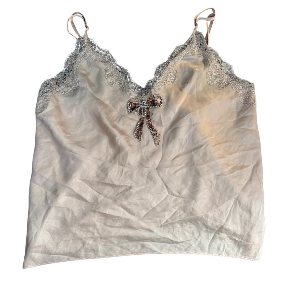 Victoria's Secret Lace & Satin Cream Slip Top Camisole Rhinestone Sequins Sz M